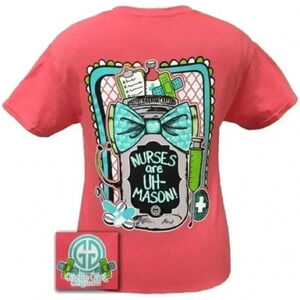 GIRLIE GIRL ORIGINALS Nurses Are Uh-Mason Short Sleeve T-shirt | Coral | Size S